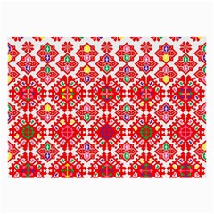 Plaid Red Star Flower Floral Fabric Large Glasses Cloth (2-side) by Mariart