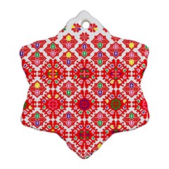 Plaid Red Star Flower Floral Fabric Snowflake Ornament (two Sides)
