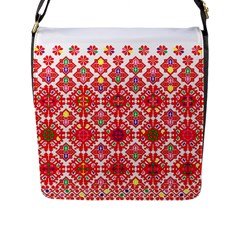 Plaid Red Star Flower Floral Fabric Flap Messenger Bag (l)  by Mariart