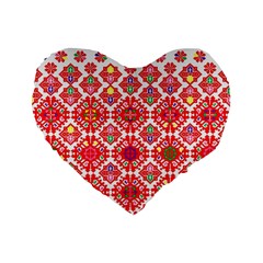 Plaid Red Star Flower Floral Fabric Standard 16  Premium Flano Heart Shape Cushions