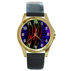 Frog Spectrum Polka Line Wave Rainbow Round Gold Metal Watch by Mariart