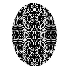 Psychedelic Pattern Flower Black Ornament (Oval)