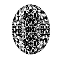 Psychedelic Pattern Flower Black Ornament (oval Filigree)