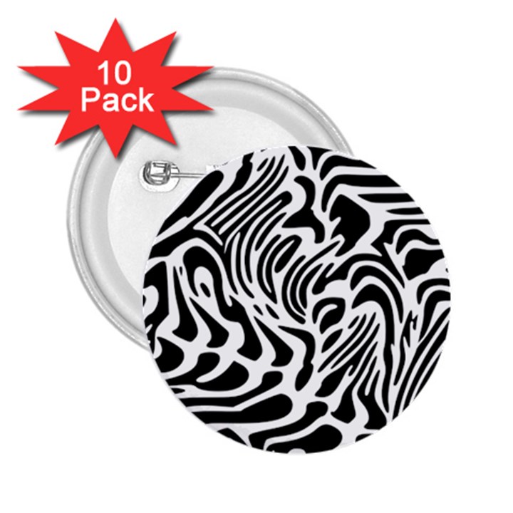 Psychedelic Zebra Black White Line 2.25  Buttons (10 pack) 