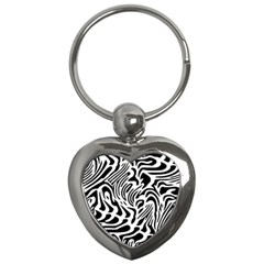 Psychedelic Zebra Black White Line Key Chains (Heart) 