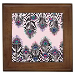 Peacock Feather Pattern Pink Love Heart Framed Tiles by Mariart