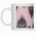 Peacock Feather Pattern Pink Love Heart White Mugs Left