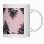 Peacock Feather Pattern Pink Love Heart White Mugs Right