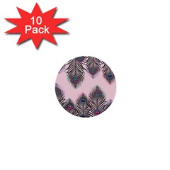 Peacock Feather Pattern Pink Love Heart 1  Mini Buttons (10 Pack) 