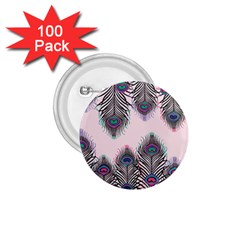 Peacock Feather Pattern Pink Love Heart 1 75  Buttons (100 Pack) 