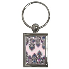 Peacock Feather Pattern Pink Love Heart Key Chains (rectangle) 