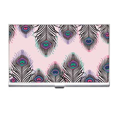 Peacock Feather Pattern Pink Love Heart Business Card Holders by Mariart