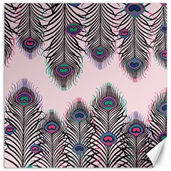 Peacock Feather Pattern Pink Love Heart Canvas 12  X 12   by Mariart