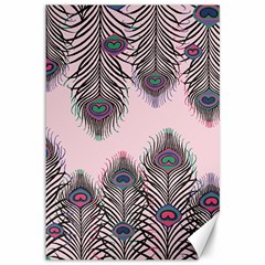 Peacock Feather Pattern Pink Love Heart Canvas 12  X 18   by Mariart