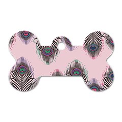 Peacock Feather Pattern Pink Love Heart Dog Tag Bone (one Side)