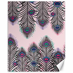 Peacock Feather Pattern Pink Love Heart Canvas 11  X 14   by Mariart