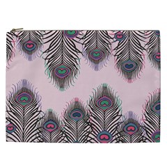 Peacock Feather Pattern Pink Love Heart Cosmetic Bag (xxl) 