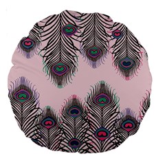 Peacock Feather Pattern Pink Love Heart Large 18  Premium Round Cushions