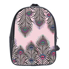 Peacock Feather Pattern Pink Love Heart School Bag (xl) by Mariart