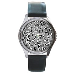Psychedelic Zebra Black White Round Metal Watch by Mariart