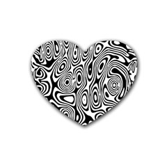 Psychedelic Zebra Black White Rubber Coaster (heart) 