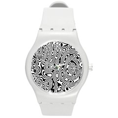 Psychedelic Zebra Black White Round Plastic Sport Watch (m)