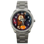 Funny Mummy With Skulls, Crow And Pumpkin Sport Metal Watch