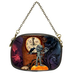 Funny Mummy With Skulls, Crow And Pumpkin Chain Purses (one Side) 