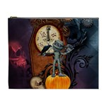 Funny Mummy With Skulls, Crow And Pumpkin Cosmetic Bag (XL)