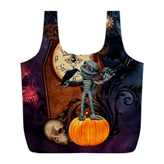 Funny Mummy With Skulls, Crow And Pumpkin Full Print Recycle Bags (l)  by FantasyWorld7