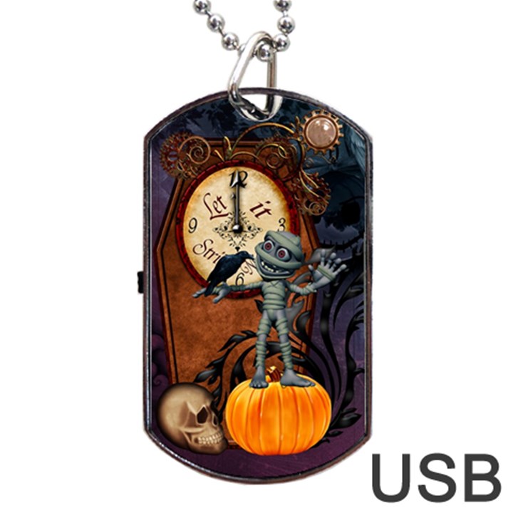 Funny Mummy With Skulls, Crow And Pumpkin Dog Tag USB Flash (Two Sides)