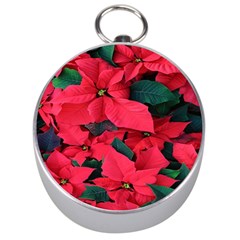 Red Poinsettia Flower Silver Compasses by Mariart