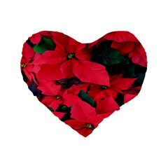 Red Poinsettia Flower Standard 16  Premium Flano Heart Shape Cushions