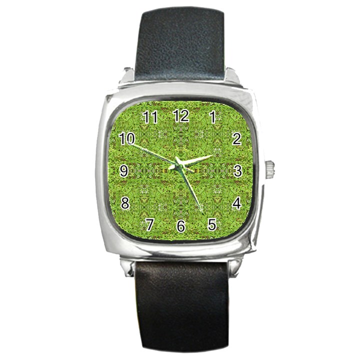 Digital Nature Collage Pattern Square Metal Watch