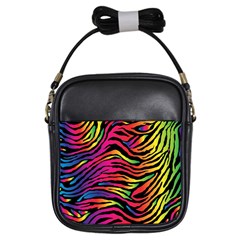 Rainbow Zebra Girls Sling Bags by Mariart