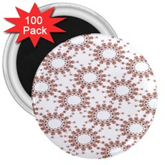 Pattern Flower Floral Star Circle Love Valentine Heart Pink Red Folk 3  Magnets (100 Pack)