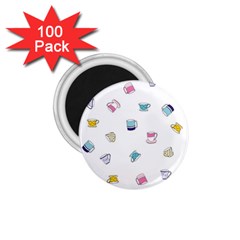 Tea Cup Mug Dringking Yellow Blue Grey Polka Dots 1 75  Magnets (100 Pack)  by Mariart