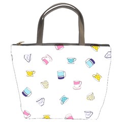 Tea Cup Mug Dringking Yellow Blue Grey Polka Dots Bucket Bags