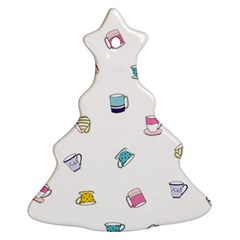 Tea Cup Mug Dringking Yellow Blue Grey Polka Dots Christmas Tree Ornament (two Sides)