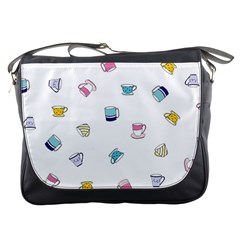 Tea Cup Mug Dringking Yellow Blue Grey Polka Dots Messenger Bags