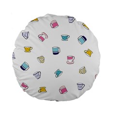 Tea Cup Mug Dringking Yellow Blue Grey Polka Dots Standard 15  Premium Round Cushions