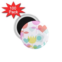 Tulip Lotus Sunflower Flower Floral Staer Love Pink Red Blue Green 1 75  Magnets (100 Pack) 