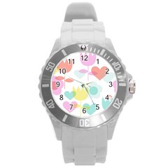 Tulip Lotus Sunflower Flower Floral Staer Love Pink Red Blue Green Round Plastic Sport Watch (l) by Mariart