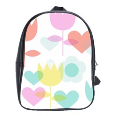 Tulip Lotus Sunflower Flower Floral Staer Love Pink Red Blue Green School Bag (xl)