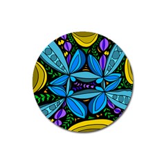 Star Polka Natural Blue Yellow Flower Floral Magnet 3  (round) by Mariart