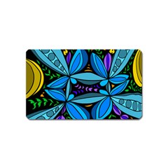 Star Polka Natural Blue Yellow Flower Floral Magnet (name Card)