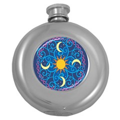 Sun Moon Star Space Vector Clipart Round Hip Flask (5 Oz) by Mariart