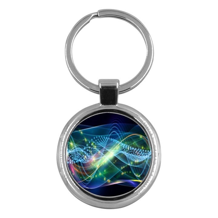 Waveslight Chevron Line Net Blue Key Chains (Round) 