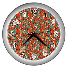 Surface Patterns Bright Flower Floral Sunflower Wall Clocks (silver) 