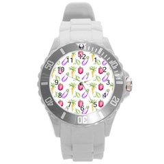 Vegetable Pattern Carrot Round Plastic Sport Watch (l) by Mariart